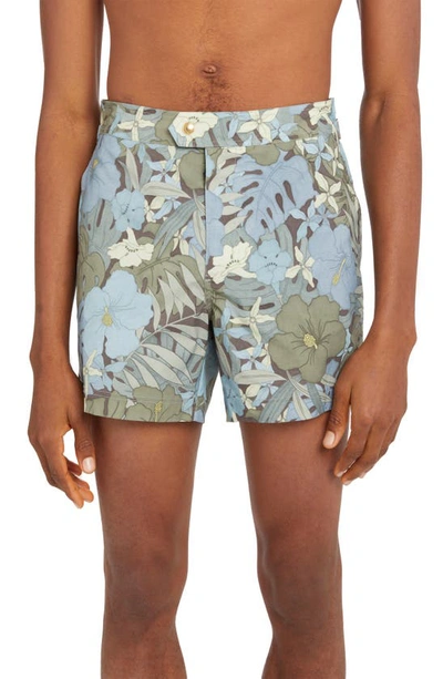 Tom Ford Dusty Hibiscus Swim Short In Combo Blue