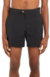 Tom Ford Compact Poplin Swim Shorts W/ Piping In Black