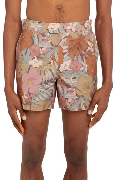 Tom Ford Dusty Hibiscus Swim Short In Orange,multi