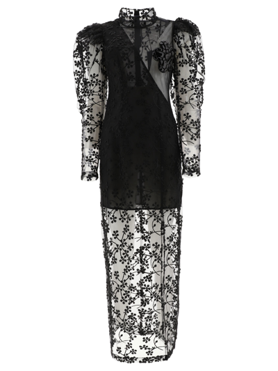 Rotate Birger Christensen Theresa Pearl Mesh Lace Midi Dress In Black