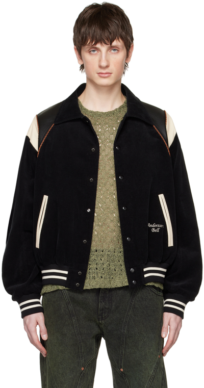 Andersson Bell Varsity Jacket In Corduroy And Leather In Black