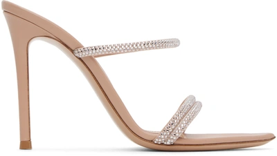 Gianvito Rossi Double-strap 70 Suede Crystal-embellished Mules In Pink