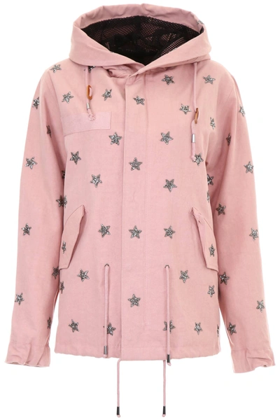 As65 Crystal Stars Parka In Pink,metallic,silver