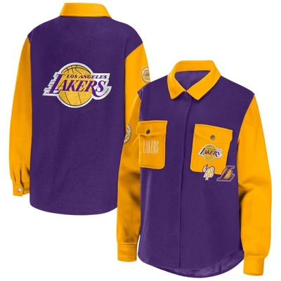 Wear By Erin Andrews Purple Los Angeles Lakers Colorblock Button-up Shirt Jacket