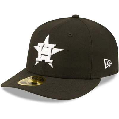 New Era Men's  Houston Astros Black, White Low Profile 59fifty Fitted Hat