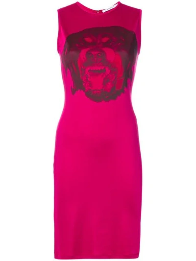 Givenchy Rottweiler Print Sleeveless Dress In Fuxia