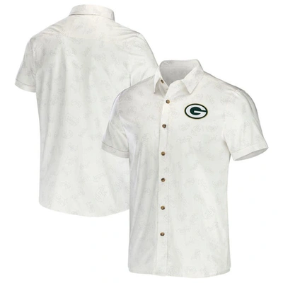 Nfl X Darius Rucker Collection By Fanatics White Green Bay Packers Woven Button-up T-shirt