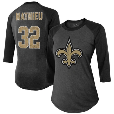 Majestic Threads Tyrann Mathieu Black New Orleans Saints Name & Number Raglan 3/4 Sleeve T-shirt