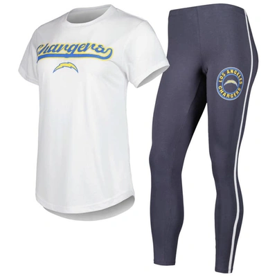 Concepts Sport Women's  White, Charcoal Los Angeles Chargers Sonata T-shirt And Leggings Sleep Set In White,charcoal