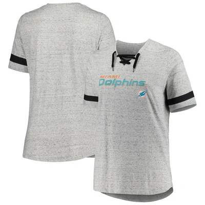 Profile Heather Gray Miami Dolphins Plus Size Lace-up V-neck T-shirt