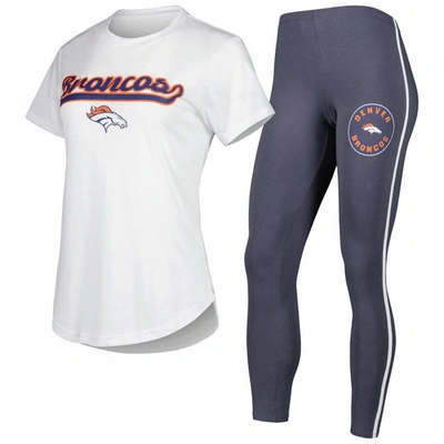 Concepts Sport Women's  White, Charcoal Denver Broncos Sonata T-shirt And Leggings Sleep Set In White,charcoal
