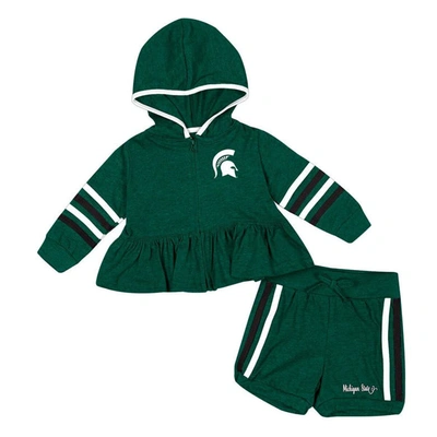 Colosseum Babies' Girls Infant  Green Michigan State Spartans Spoonful Full-zip Hoodie And Shorts Set