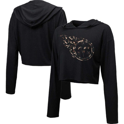 Majestic Threads Black Tennessee Titans Leopard Cropped Pullover Hoodie