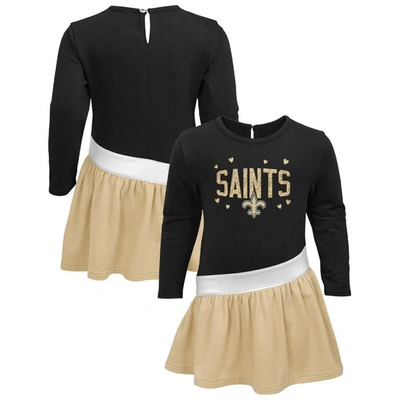 Outerstuff Babies' Girls Infant Black/gold New Orleans Saints Heart To Heart Jersey Tri-blend Dress In Black,gold