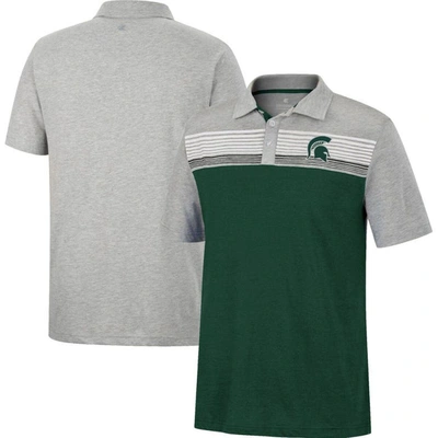 Colosseum Men's  Green, Heather Gray Michigan State Spartans Caddie Lightweight Polo Shirt In Green,heathered Gray