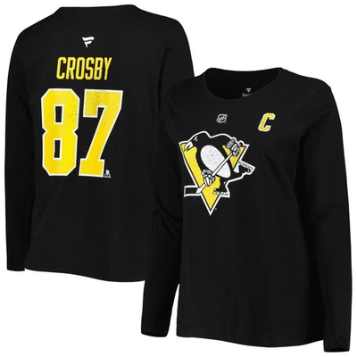 Profile Sidney Crosby Black Pittsburgh Penguins Plus Size Name And Number Long Sleeve T-shirt