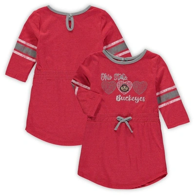 Colosseum Kids' Girls Toddler  Heathered Scarlet Ohio State Buckeyes Poppin Sleeve Stripe Dress