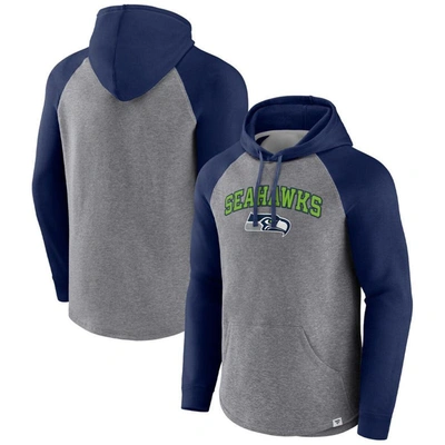 Fanatics Branded Heathered Gray/college Navy Seattle Seahawks By Design Raglan Pullover Hoodie In Heathered Gray,college Navy