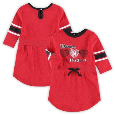 Colosseum Kids' Girls Toddler  Heathered Scarlet Nebraska Huskers Poppin Sleeve Stripe Dress In Red