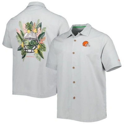 Tommy Bahama Grey Cleveland Browns Coconut Point Frondly Fan Camp Islandzone Button-up Shirt