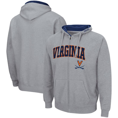 Colosseum Men's  Heathered Gray Virginia Cavaliers Arch And Logo 3.0 Full-zip Hoodie