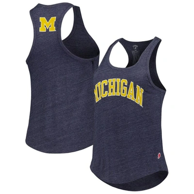 League Collegiate Wear Heather Navy Michigan Wolverines Two-hit Intramural Tri-blend Scoop Neck Race