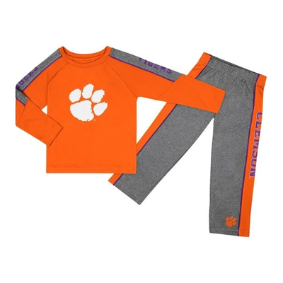 Colosseum Kids' Toddler  Orange/heather Gray Clemson Tigers Logo Raglan Long Sleeve T-shirt & Pants Set