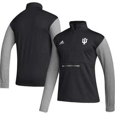 Adidas Originals Adidas Black/heathered Gray Indiana Hoosiers Team Aeroready Half-zip Jacket