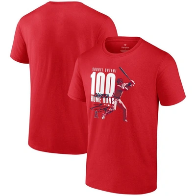 Fanatics Branded Shohei Ohtani Red Los Angeles Angels 100th Career Home Run T-shirt
