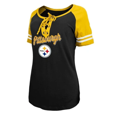 New Era Black/gold Pittsburgh Steelers Logo Lace-up Raglan T-shirt