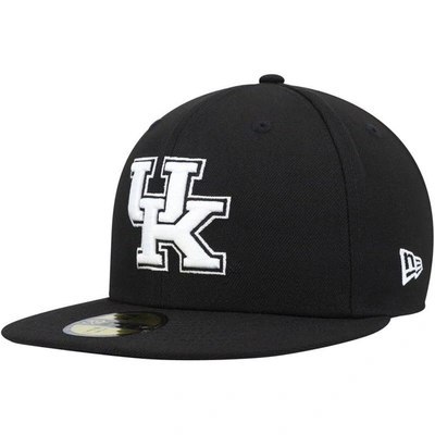 New Era Men's  Kentucky Wildcats Black And White 59fifty Fitted Hat In Black,white