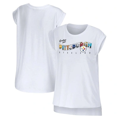 Wear By Erin Andrews White Pittsburgh Steelers Greetings From Muscle T-shirt