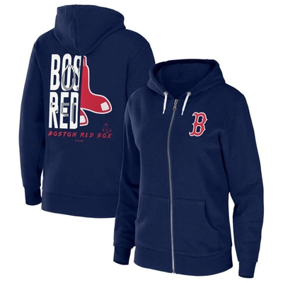 Wear By Erin Andrews Navy Boston Red Sox Sponge Fleece Full-zip Hoodie