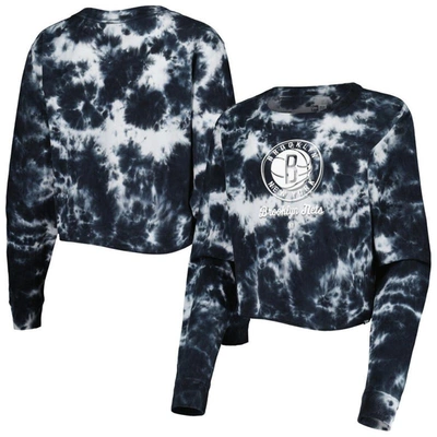 New Era Black Brooklyn Nets Tie Dye Cropped Long Sleeve T-shirt