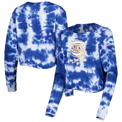 New Era Blue New York Knicks Tie Dye Cropped Long Sleeve T-shirt