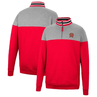 Colosseum Men's  Red And Heather Gray Maryland Terrapins Be The Ball Quarter-zip Top In Red,heather Gray