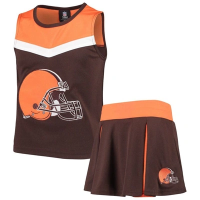Outerstuff Kids' Girls Youth Brown/orange Cleveland Browns Two-piece Spirit Cheerleader Set In Brown,orange