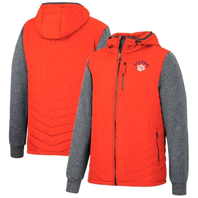 Colosseum Men's  Orange, Charcoal Oklahoma State Cowboys Course Herringbone Full-zip Hoodie In Orange,charcoal