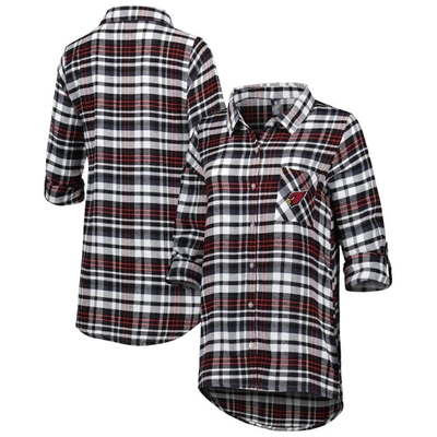 Concepts Sport Black Arizona Cardinals Mainstay Plaid Full-button Long Sleeve Nightshirt