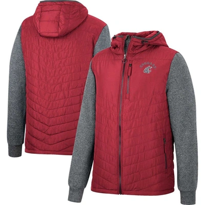 Colosseum Men's  Crimson, Charcoal Washington State Cougars Course Herringbone Full-zip Hoodie In Crimson,charcoal