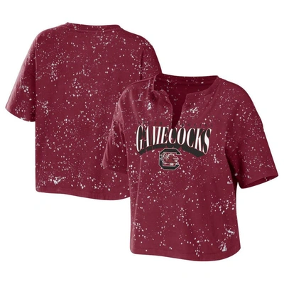 Wear By Erin Andrews Garnet South Carolina Gamecocks Bleach Wash Splatter Notch Neck T-shirt