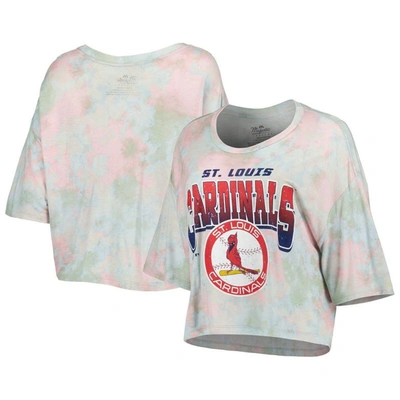 Majestic Threads St. Louis Cardinals Cooperstown Collection Tie-dye Boxy Cropped Tri-blend T-shirt In Light Blue