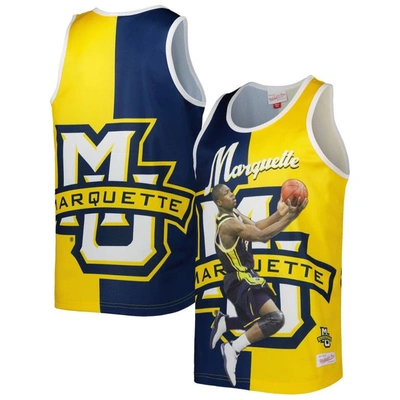 Mitchell & Ness Men's  Dwyane Wade Blue, Gold Marquette Golden Eagles Sublimated Player Tank Top In Blue,gold