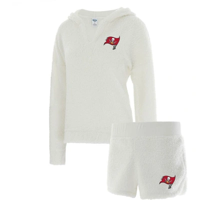 Concepts Sport Women's  Cream Tampa Bay Buccaneers Fluffy Hoodie Top And Shorts Set