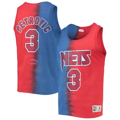 Mitchell & Ness Drazen Petrovic Blue/red New Jersey Nets Hardwood Classics Tie-dye Name & Number Tan In Blue,red