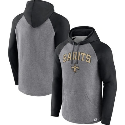 Fanatics Branded Heathered Gray/black New Orleans Saints By Design Raglan Pullover Hoodie In Heathered Gray,black