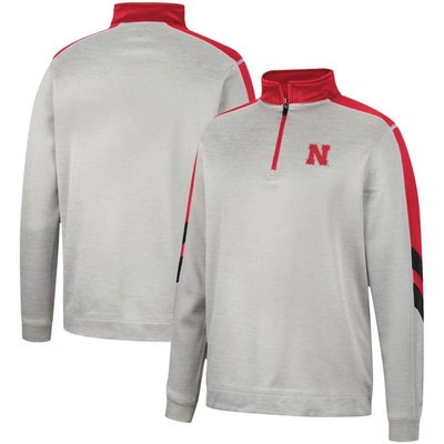 Colosseum Men's  Gray And Scarlet Nebraska Huskers Bushwood Fleece Quarter-zip Jacket In Gray,scarlet