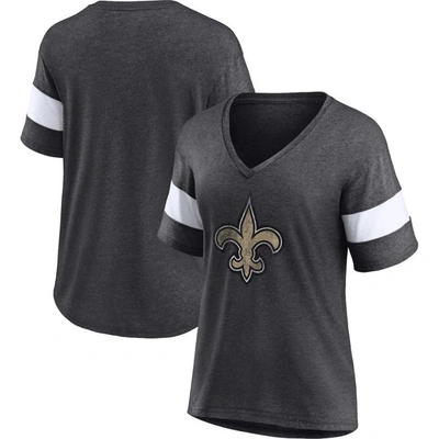 Fanatics Branded Heathered Charcoal/white New Orleans Saints Distressed Team Tri-blend V-neck T-shir In Heathered Charcoal,white