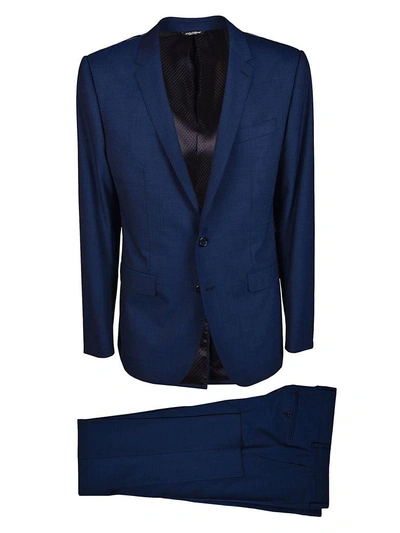 Dolce & Gabbana Two Piece Formal Suit In Smelange Azzurri Blu