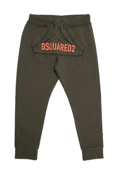 Dsquared2 Kids Logo Printed Straight Leg Trousers In Green